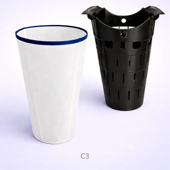 Großer Mesh-Filtereinsatz C3 mit blauem Rand, konische Form, freistehend Großer Mesh-Filtereinsatz C3 mit blauem Rand, konische Form, freistehend