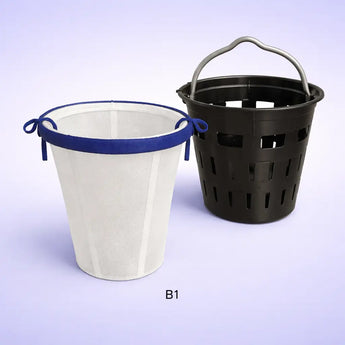Mesh-Filtereinsatz B1 mit blauem Rand, konisch geformt und freistehend dargestellt