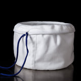 Filtersack Zentrifuge 25my als zylindrischer weißer Filtersack mit umgeschlagenem Rand und blauer Kordel