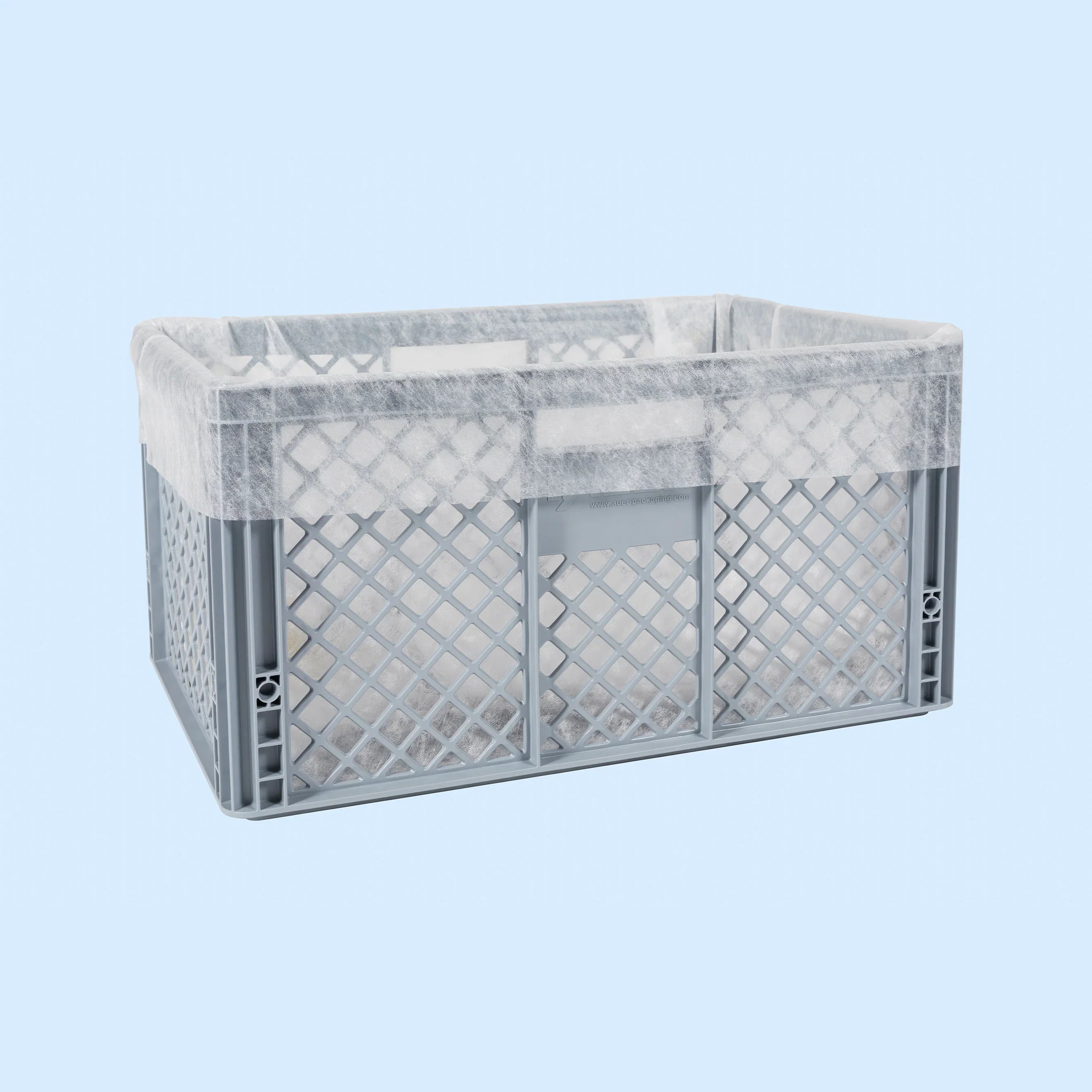 Sac filtrant non-tissé pour déshydratation, inséré dans un panier plastique avec bord périphérique en non-tissé filtrant blanc