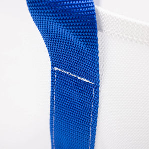 Filtersack Zentrifuge Durchsatz mit blauem Gurtband und rechteckiger Naht in Detailansicht