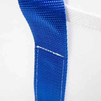 Filtersack Zentrifuge Durchsatz mit blauem Gurtband und rechteckiger Naht in Detailansicht